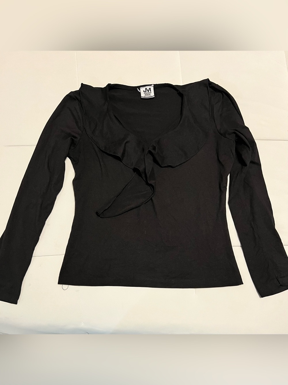 Vintage Jonathan Martin Black Ruffle Deep V-Neck Top - Size L
